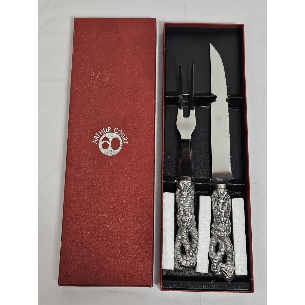 Arthur Court - Rope Tassel Carving Set - Knife Fork Stainless Steel Aluminum